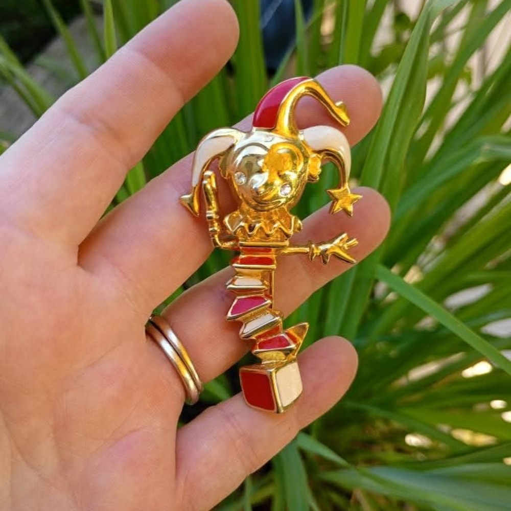 Gold and Red Jester Brooch